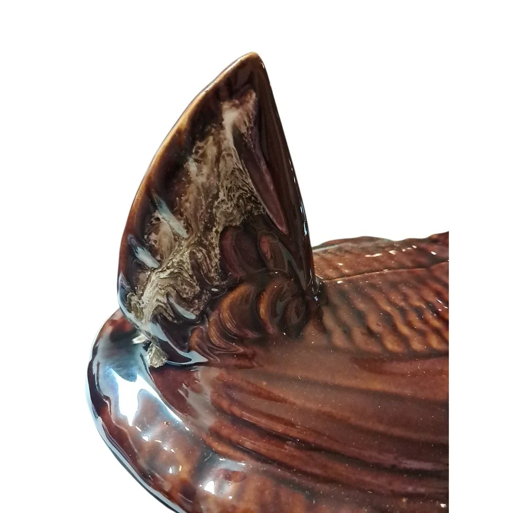 Hull Pottery Brown Drip Large Hen Chicken on Nest Casserole USA Vintage